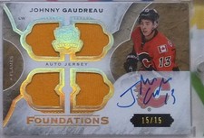 Johnny Gaudreau 2015-16 UD The Cup Foundations Quad Jersey Autograph /15 Flames