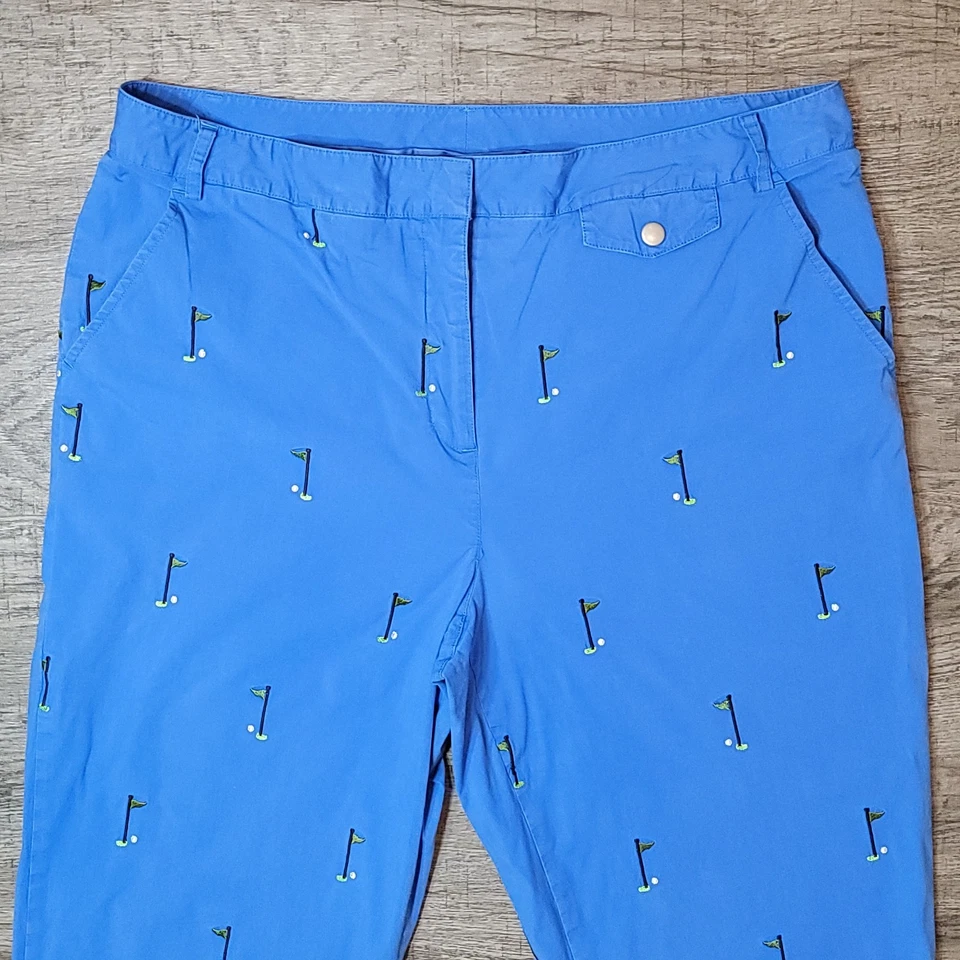 Lilly Pulitzer White Label Embroidered Golf Flag Blue Pants Women's Size 14 - Image 2 of 4