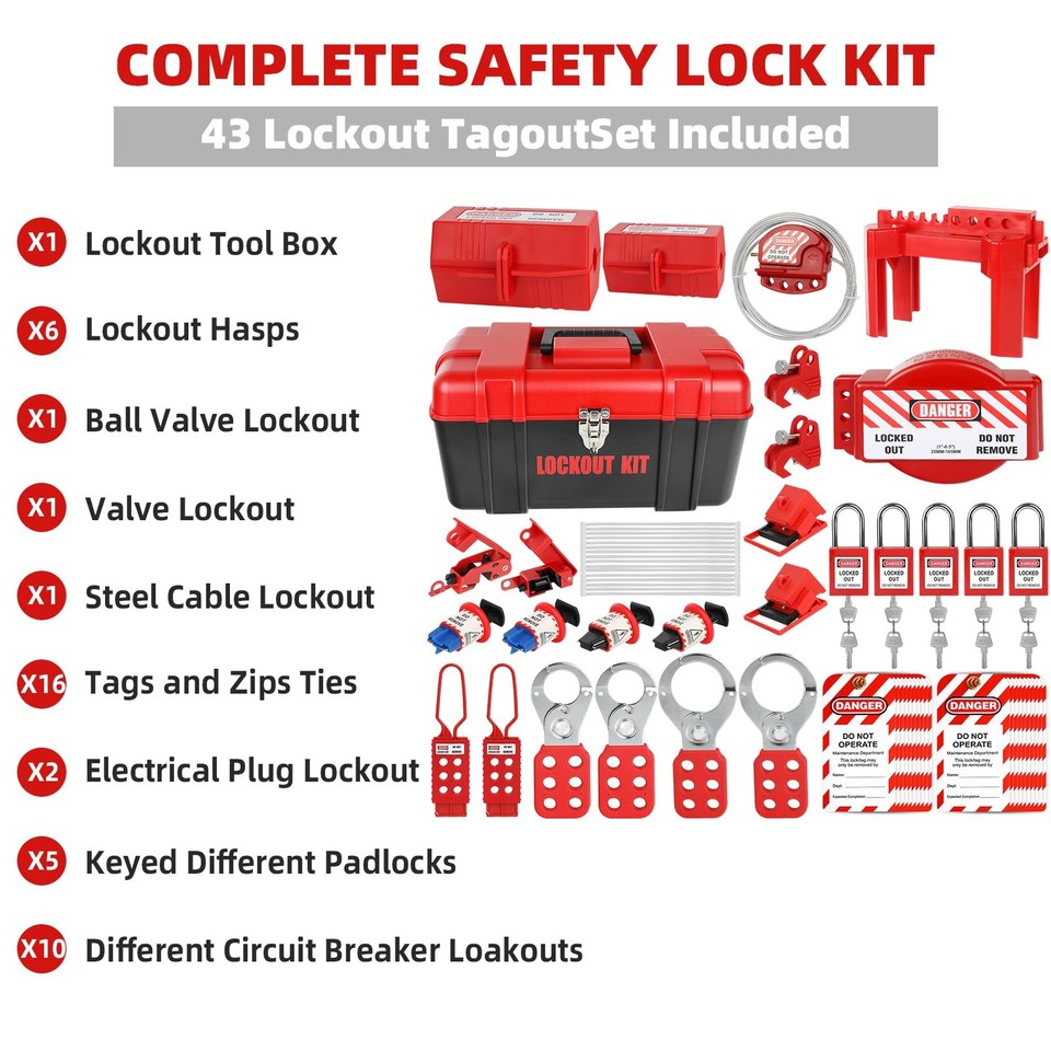 Lockout Tagout Kit Electrical Loto 43Pcs - Safety Padlocks Clamp-On ...