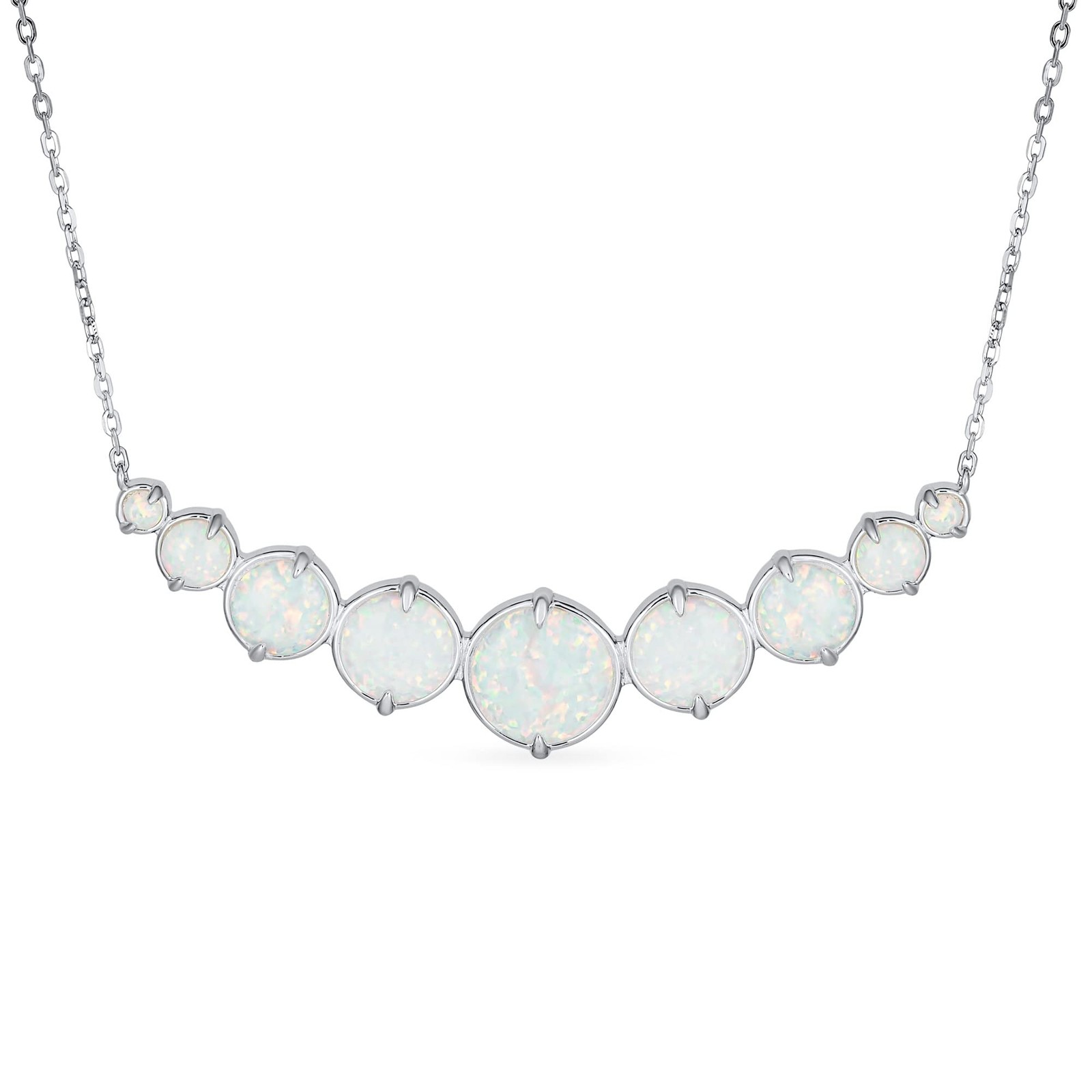 Gemstone Statement White Opal 9-Stone Graduated Round Circle Collar Necklace