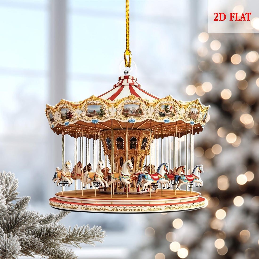 Personalized Christmas Carousel 2D Ornament 2025, Carousel Horses