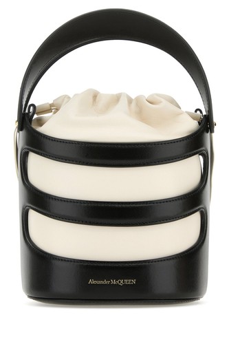 ALEXANDER MCQUEEN The Rise Black / White Leather Bucket Bag New And Authentic