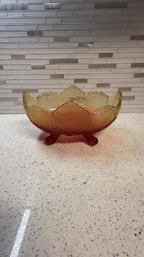 Vintage Jeanette Glass Lombardi Amberina Flashed Console Fruit Bowl 10 x 7