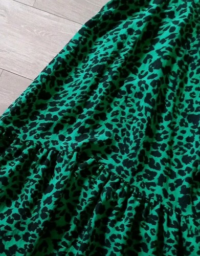 George grün & schwarz Leopardenmuster Hängerchen Kleid Rüschen Urlaub Boho Freizeit UK10 - Bild 14 von 19