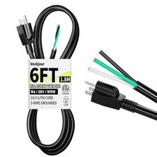 6 ft 14/3 Appliance and Power Tool Cord, 14 AWG 3 Prong Black Heavy Duty Powe...