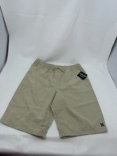 New Hurley Boys Hybrid Quick Dry Drawstring Shorts Mesh Pockets Tan Beige Large