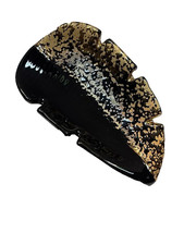 Vintage Hollywood Regency Black & 24kt Gold Leaf Ashtray–Made in USA-Mid Century