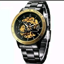Men Automatic Mechanical Watch Skeleton Stainless Steel Wristwatch