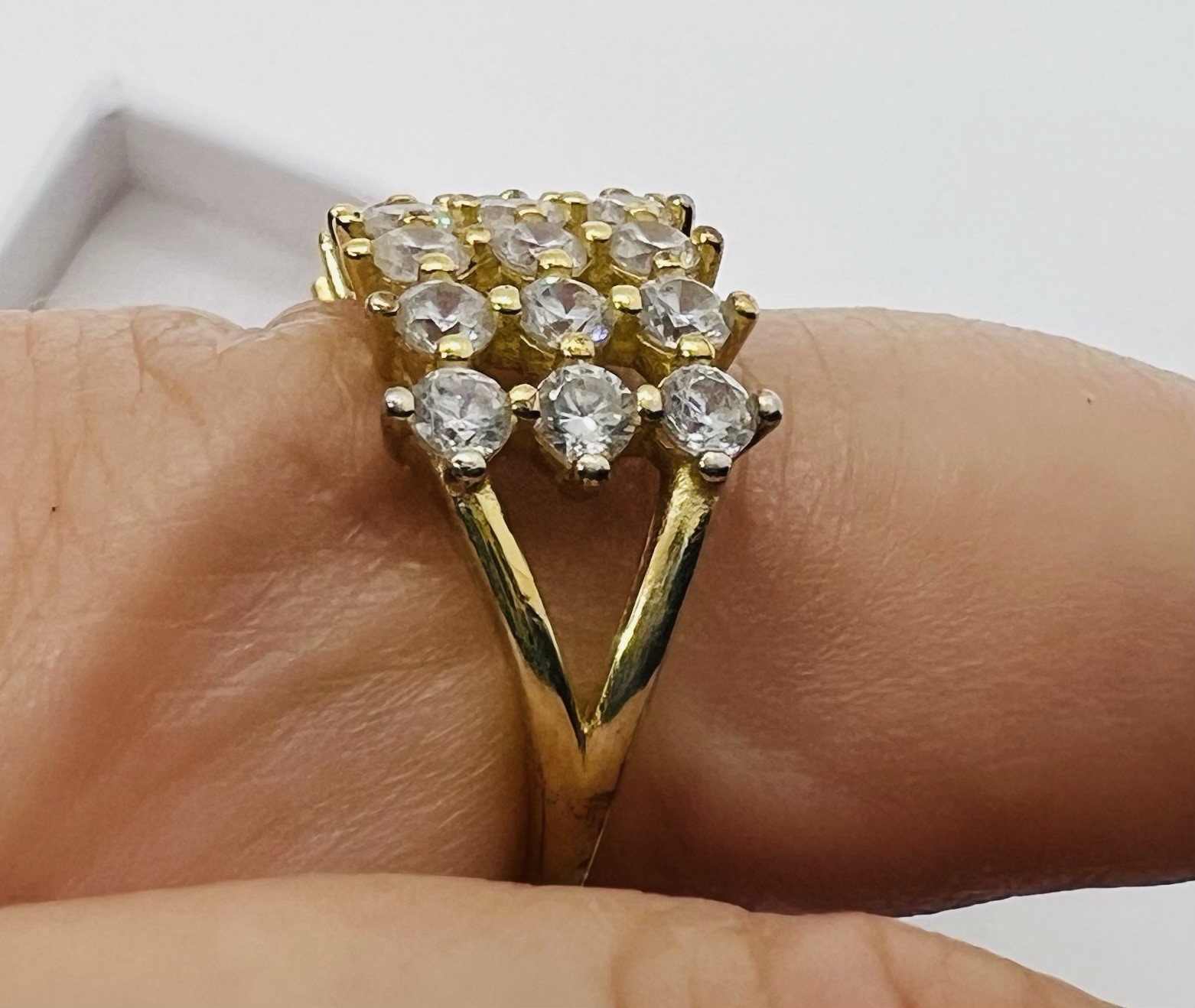 Sterling Silver Statement Ring Triple Row Clear G… - image 5