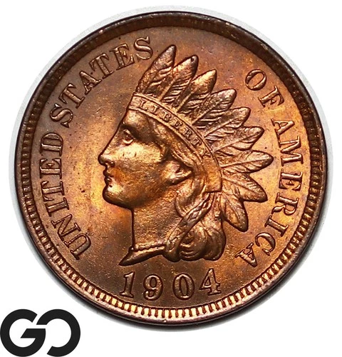 1904 Indian Head Cent Penny, Red Brown, Solid Gem BU++ RB