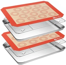MCIRCO 6 Piece Stainless Steel Baking Sheet with Rack Silicone Mat Set 2 Pans +