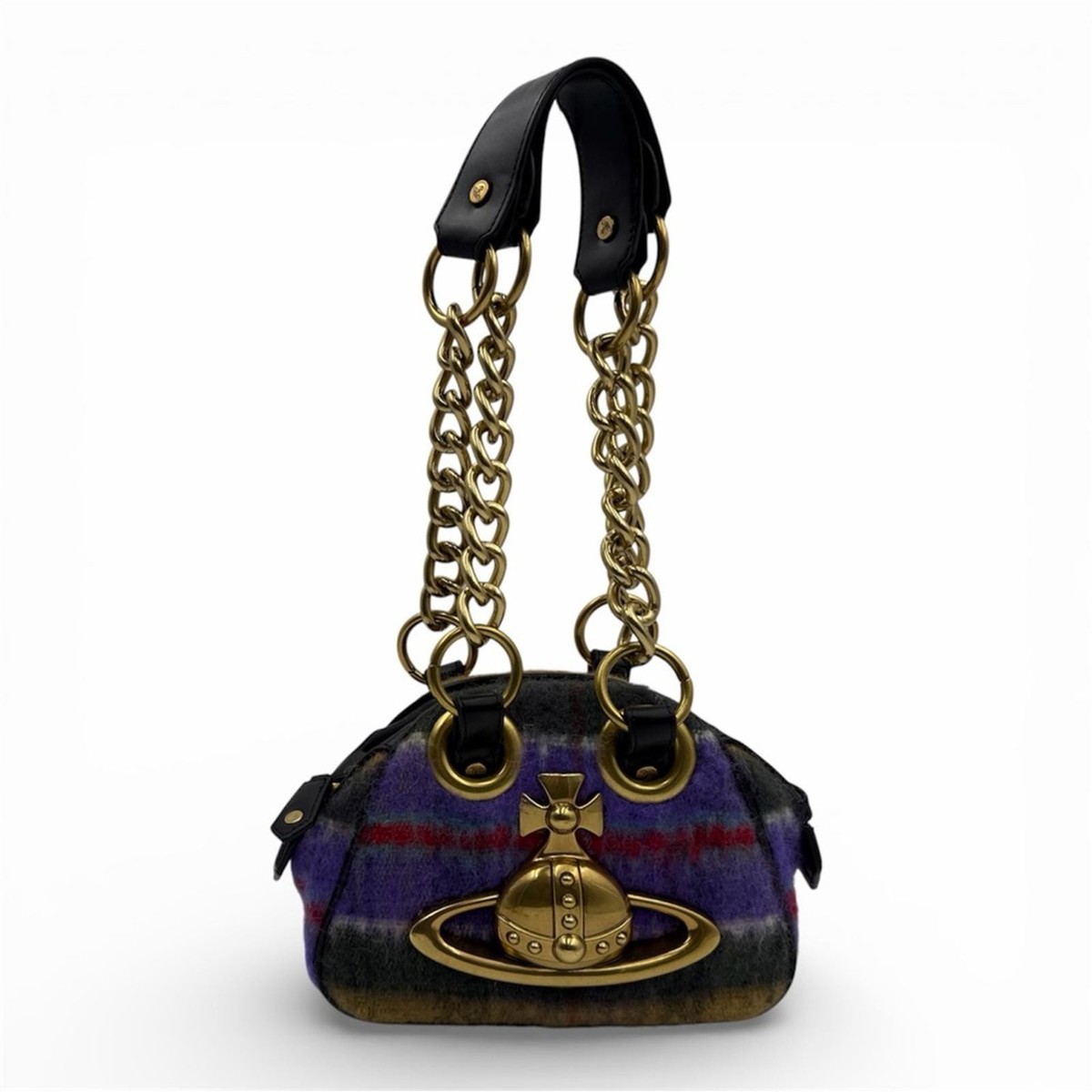 Vivienne Westwood Orb Wool Mini Chain Bag Plaid Gold Hardware | eBay
