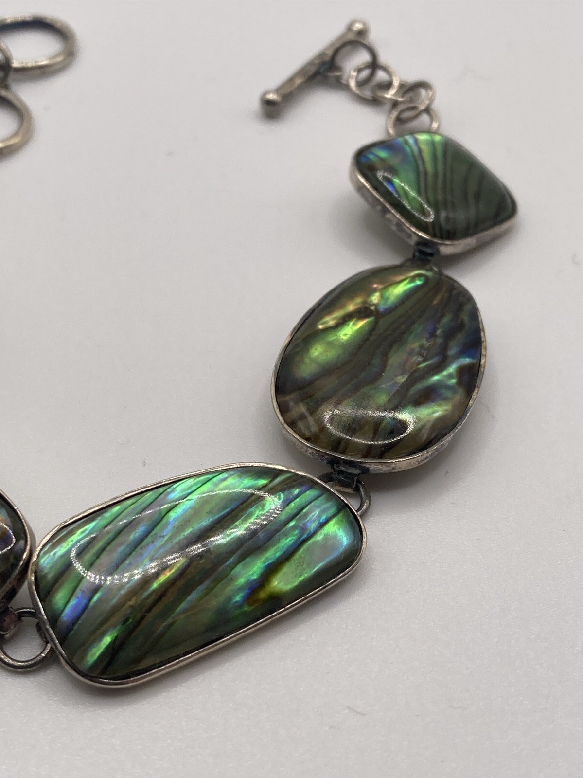 Abalone Shell Bracelet Toggle Closure Silver Meta… - image 3