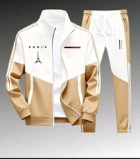 Paris Tracksuit Set Track Jacket Pants White Beige Men 2 Piece