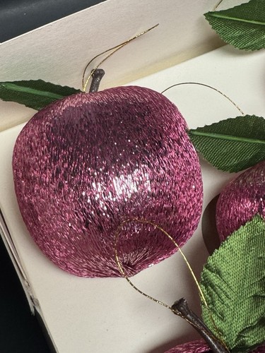 Vtg Rauch Box of 8 Shiny Pink Satin Silk Apple Christmas Ornaments BEAUTIFUL EUC - Picture 3 of 7