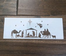 3.5x8" Nativity Stencil Durable Reusable Mylar Christ Is Born Angel Trumpet Star