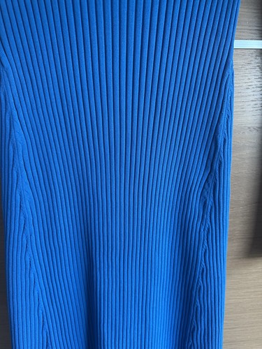 Witchery Size S 10 12 Electric Blue V Midi Dress Long Sleeve Ribbed Knit Jumper - Picture 7 of 9