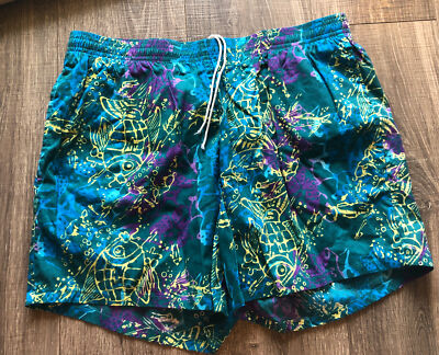 Vintage JANTZEN Swim Trunks Size large Blue Teal Print New