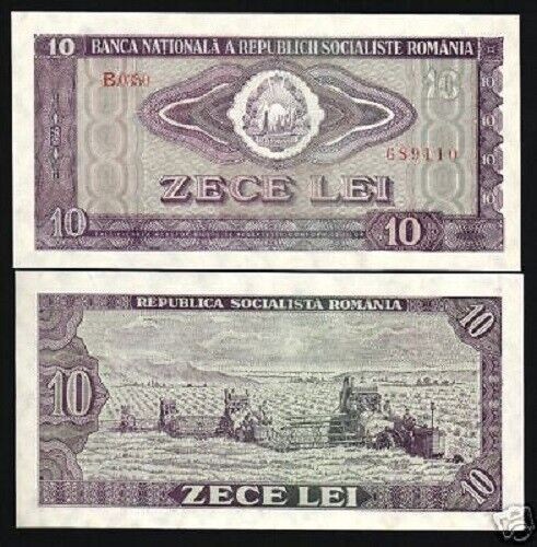 Romania 10 LEI P-94 1966 Tractor Harvest Scene UNC Romanian World Currency NOTE