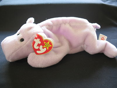 Rare 3rd / 2nd Generation P.V.C. Ty Beanie Babies - Happy the Hippo Tag Errors