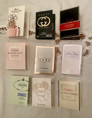 Perfume Samples Lot of 9 -  Cartier Gucci Prada Guerlain Carolina Herrera Dior