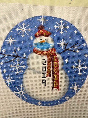 Handpainted Needlepoint Canvas Frosty Covid2019 Snowman,18 ct Zweigart Canvas - Picture 2 of 4
