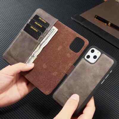 Genuine DG.MING Vintage Leather Wallet Case Cover For iPhone 14 Pro 13 XR XS MAX
