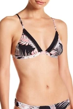 Rhythm Brand Women's S/8 Kauai Hawaii Bikini Swimsuit Top Black Pink Tropical