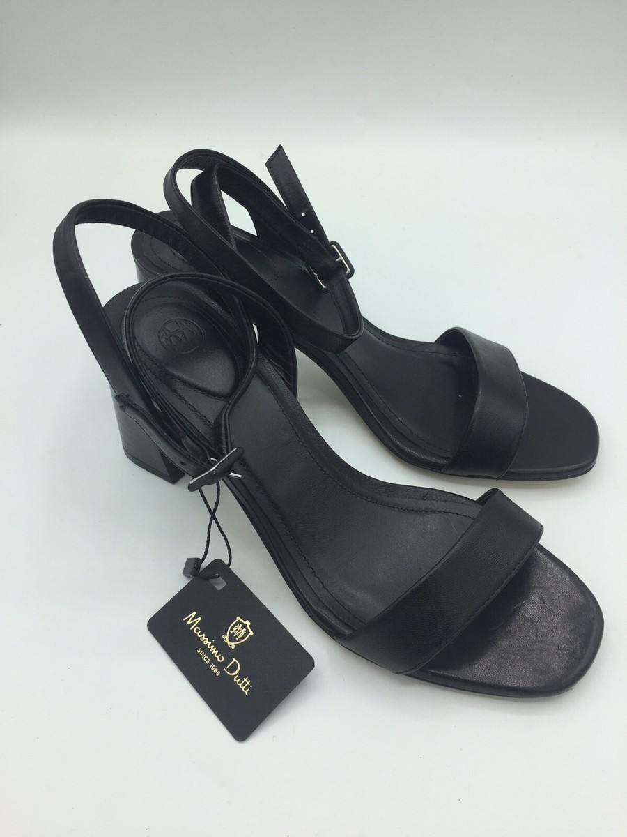 ★Massimo Dutti★ Unbalanced heel sandals Massimo Dutti Size 6 Black Leather Chunky Heel Slingback