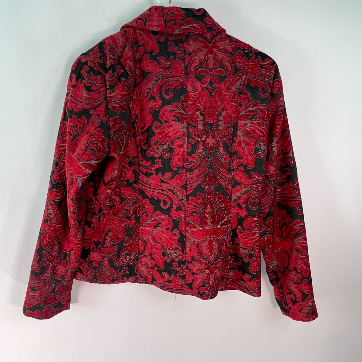 Erin London Womens Floral Notch Collar Long Sleeves Red Blazer