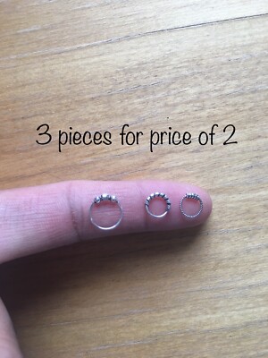 STERLING SILBER 925 3 SCHÖNE DESIGN VON CREOLEN KLEINE GRÖßEN FÜR VERSCHIEDENE PIERCING M1