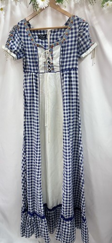 Vintage Black Label Gunne Sax Short Sleeve Gingham Ric Rac Maxi Prairie Dress