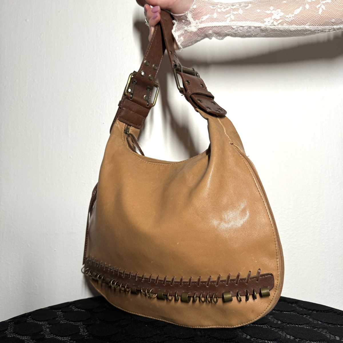 Vintage Y2K iconic piercing detail hobo shoulder bag in