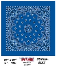 Hav-A-Hank BIG XL ROYAL BLUE PAISLEY Bandana 27" Head Wrap Face Mask Neck Scarf