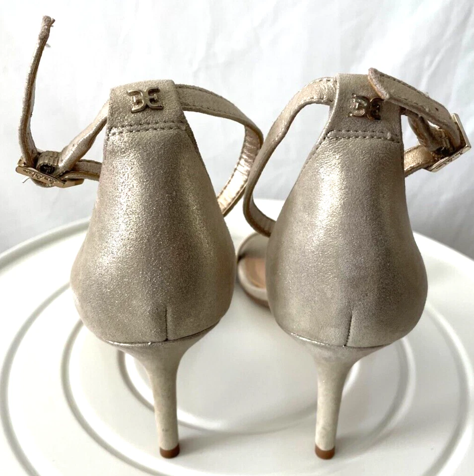 Sam Edleman Patti Womens Ankle Strap Beige Shinny Open Toe Heel Sandals sz 9 - Image 4 of 4