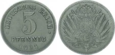 5 pfennig german empire coins 1915-1922 zinc plated iron  by coin_lovers