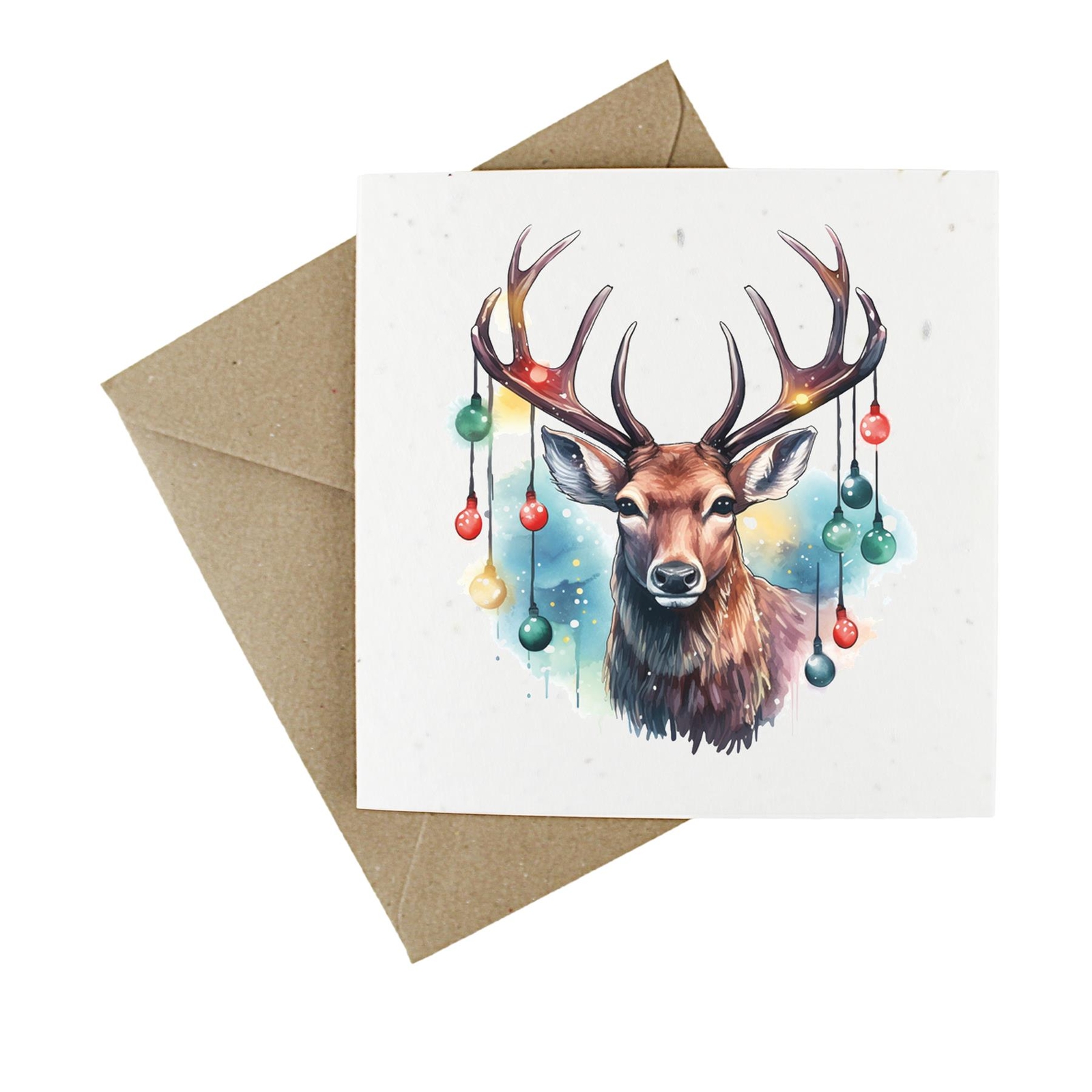 Festive Stag & Christmas Lights Card - Plantable Wildflower Seed Xmas Cards 10pk