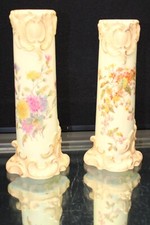 Antique PAIR RW Rudolstadt GERMANY Hand Painted Porcelain Vases {050}