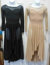 Long sleeve sheer sleeve skirt 2 colors glittered sequin blk/nude child/ladies