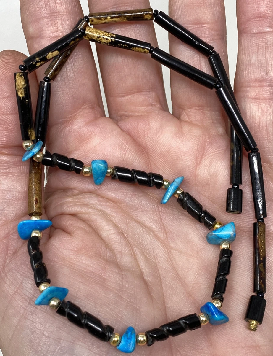 Vintage Native American Black Coral Turquoise Heishi Bead Necklace