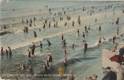 BATHERS AT THE ALKI BEACH BATH HOUSE - SEATTLE, WASHINGTON EARLY POST