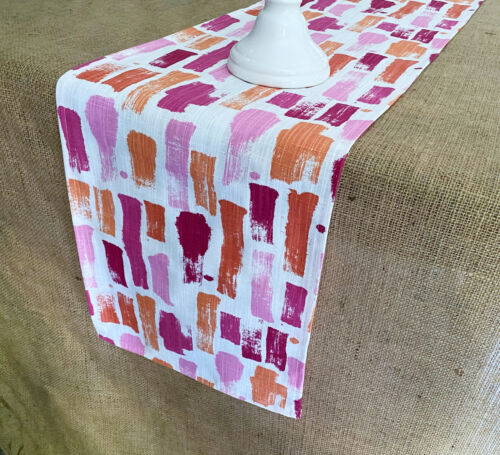 Fuchsia Pink Orange Table Runner Colorful Artist Canvas Centerpiece Table Linens - Afbeelding 1 van 6