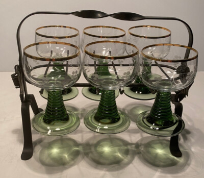 Wine Goblets Bee Hive with Gold Rim (Set of 6) with Metal Rack Stand ...