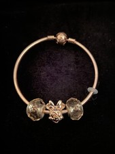 Minnie Mouse Rose Gold Bangle Bracelet W/ Pink Crystal Charms 5.5cm- 0143