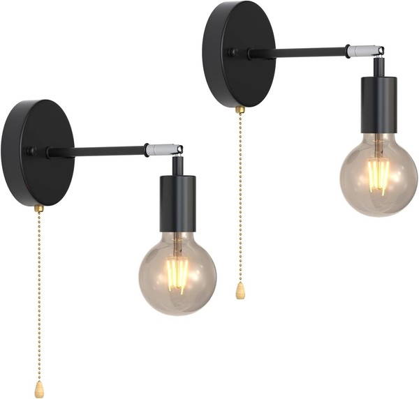 Vintage Wandlampe Mitschalter Innen Wandleuchte Schwarz Industrial Wandlampe E27-image