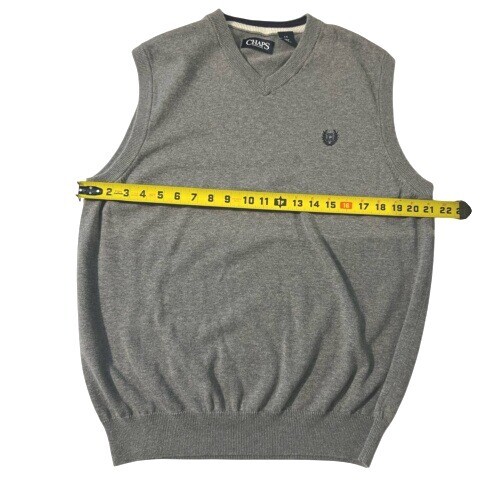 CHAPS Men's Sweater Vest Gray V Neck Large 100% Cotton Grandpa Preppy - Picture 6 of 7