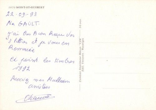 Postal del Brabante Valón Belga Mont-Saint-Guibert Valonia - Imagen 2 de 2