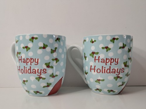 Santa Claus Cups Mugs 2 Blue 12 Oz Fitz and Floyd Holiday Hoot Winter Coffee Tea - Picture 6 of 10