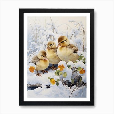 Snowy Winter Duckling 1 Art Print Framed Wall Art Poster Canvas Print Picture