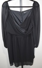 SHEIN Curve Black Cowl Neck Sheer Sleeve Mini Dress Plus Size 1XL